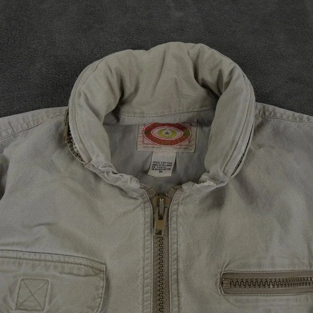 VTG Banana Republic Safari Vest Men Medium Khaki Cotton Utility Hooded Fishing‎